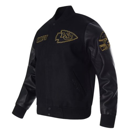 Kansas City Chiefs Full-Zip Black Varsity Jacket - Image 3