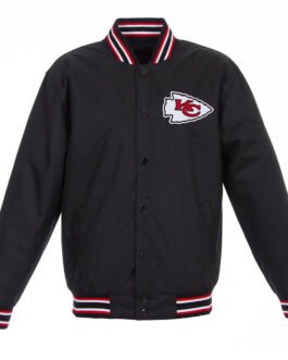 Black Kansas City Chiefs Poly Twill Varsity Jacket