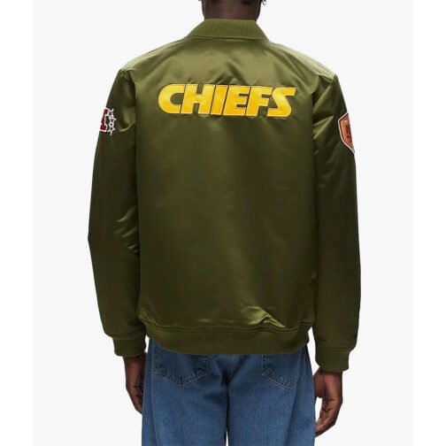Kansas City Chiefs Bomber Green Satin Jacket - Image 3