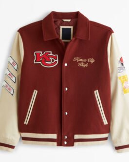 Kansas City Chiefs Burgundy and Off White Varsity Jacket
