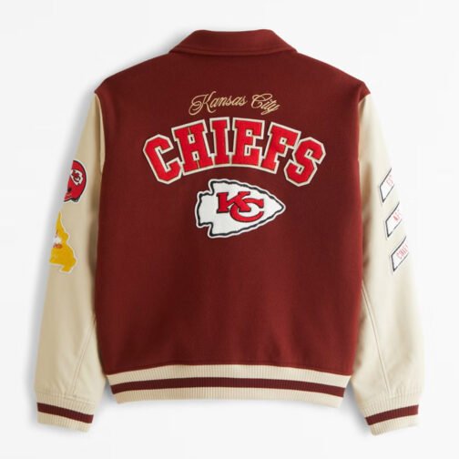 Kansas City Chiefs Burgundy and Off White Varsity Jacket - Image 2