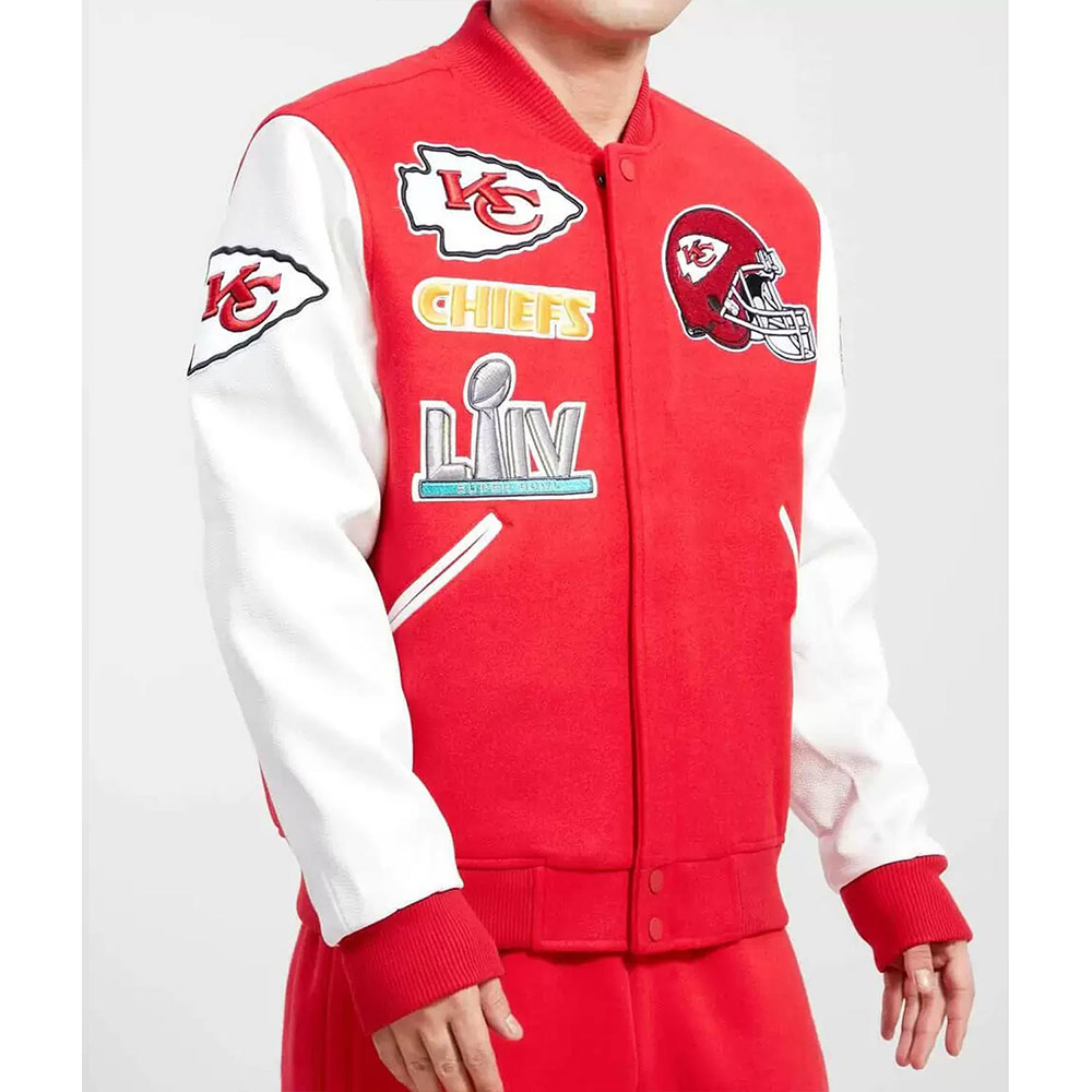 Kansas City Chiefs Logo Red and White Letterman Jacket - Image 4
