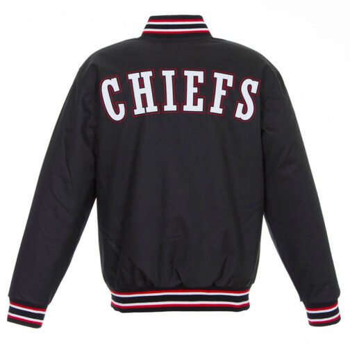 Black Kansas City Chiefs Poly Twill Varsity Jacket - Image 2