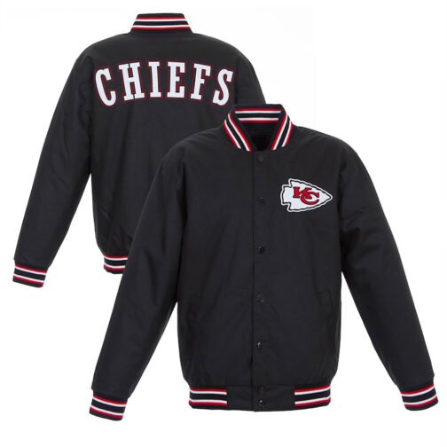 Black Kansas City Chiefs Poly Twill Varsity Jacket - Image 3