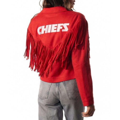 Women’s Kansas City Chiefs Suede Fringe Jacket - Image 4