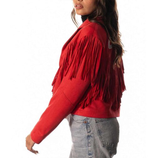 Women’s Kansas City Chiefs Suede Fringe Jacket - Image 5