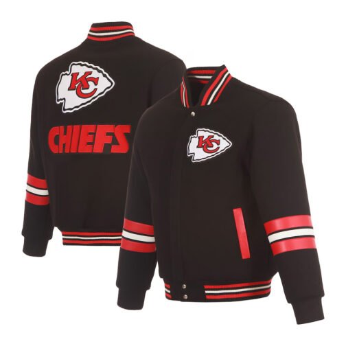 Kansas City Chiefs Striped Black Varsity Wool Jacket - Image 3