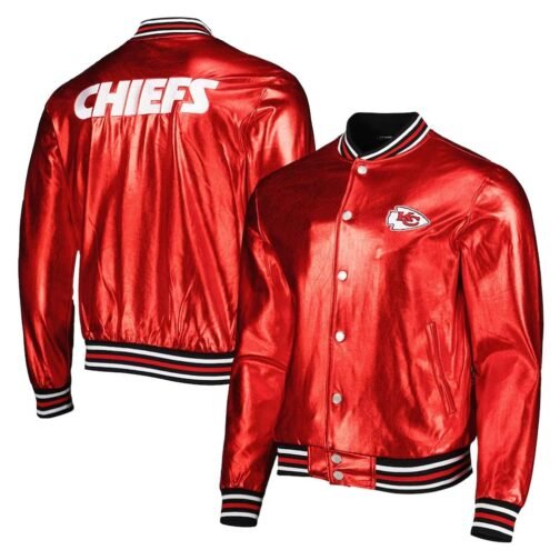 Kansas City Chiefs The Wild Collective Red Metallic Leather Jacket - Image 3