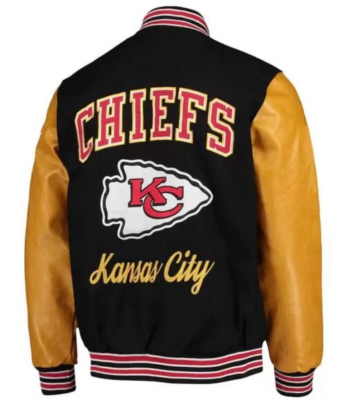 Kansas City Chiefs Letterman Gold and Black Jacket - Image 2