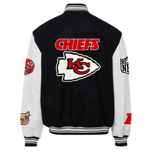 JH Kansas City Chiefs Varsity Black and White Jacket - Image 2