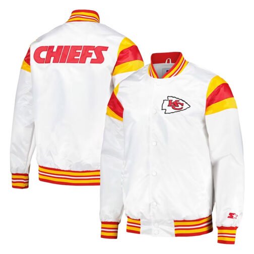 Kansas City Chiefs White Teddy Varsity Satin Jacket - Image 3