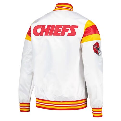 Kansas City Chiefs White Teddy Varsity Satin Jacket - Image 2