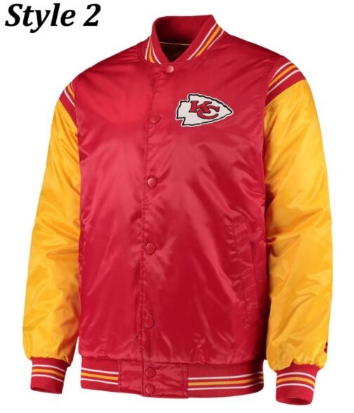 Varsity Kansas City Chiefs Red and Yellow Satin Jacket - Image 2