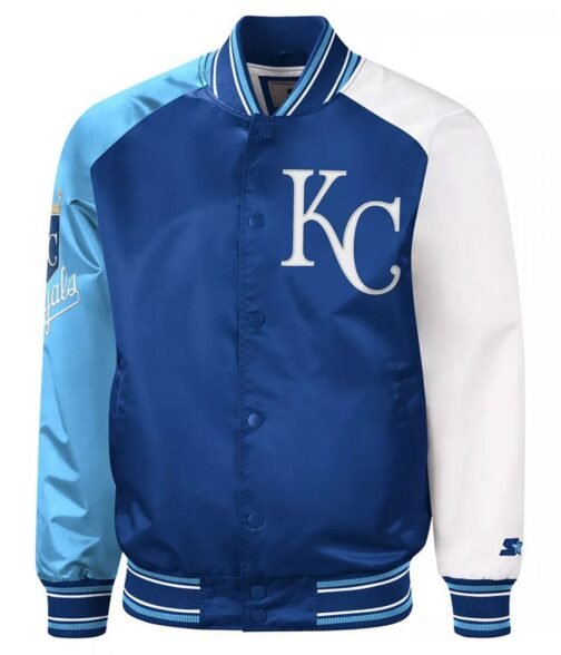 Kansas City Royals Reliever Royal and Light Blue Varsity Satin Jacket