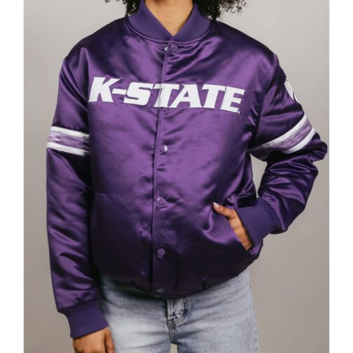 Kansas State Wildcats Striped Purple Bomber Jacket - Image 2