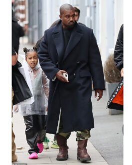 Kanye West Navy Double Breasted Coat
