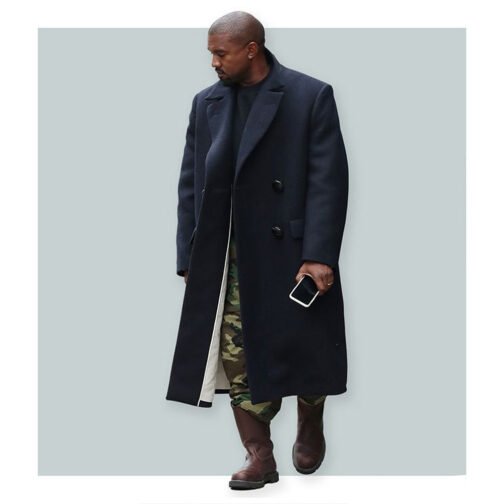Kanye West Navy Double Breasted Coat - Image 3