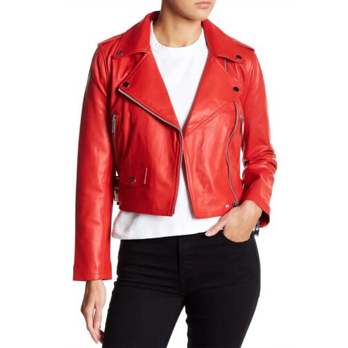 The Today Show Kathy Buccio Biker Red Leather Jacket