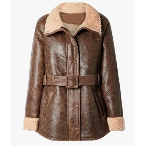 Katja Herbers Evil Season 3 Brown Leather Shearling Jacket - Image 5