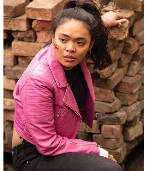 Kim Adis Young Wallander Pink Biker Leather Jacket
