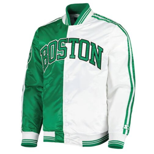 Boston Celtics Fast Break Green and White Satin Jacket