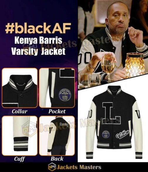 Kenya Barris Blackaf Black and White Varsity Jacket - Image 6