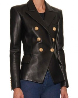 Kim Kardashian Black Leather Blazer