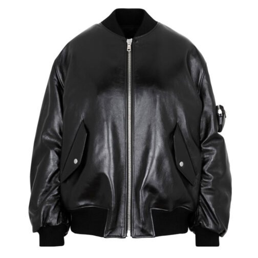 Kim Kardashian The Kardashians Black Bomber Leather Jacket - Image 4