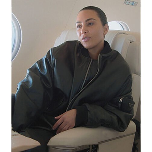 Kim Kardashian The Kardashians Black Bomber Leather Jacket - Image 2