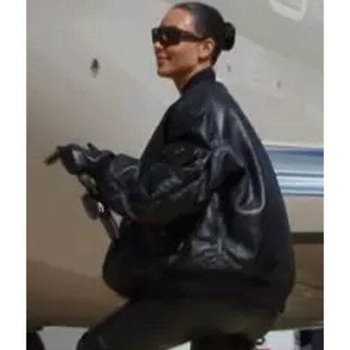 Kim Kardashian The Kardashians Black Bomber Leather Jacket - Image 7