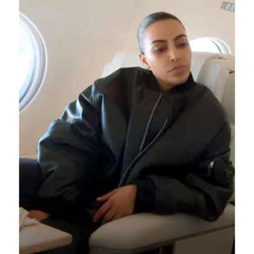 Kim Kardashian The Kardashians Black Bomber Leather Jacket - Image 6