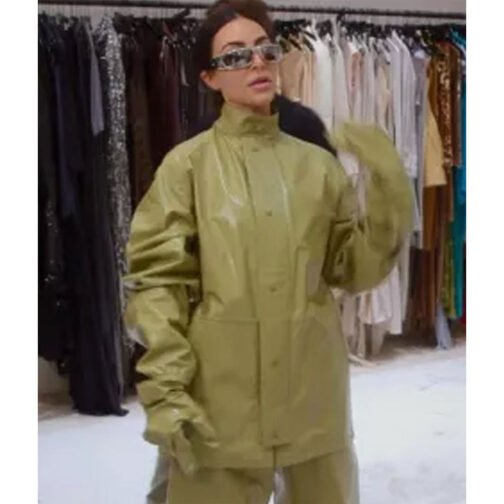Kim Kardashian The Kardashians Glossy Effect Leather Jacket - Image 5