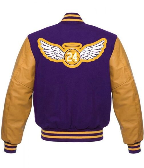 LA Lakers KB 24 Angel Purple and Yellow Varsity Jacket - Image 2