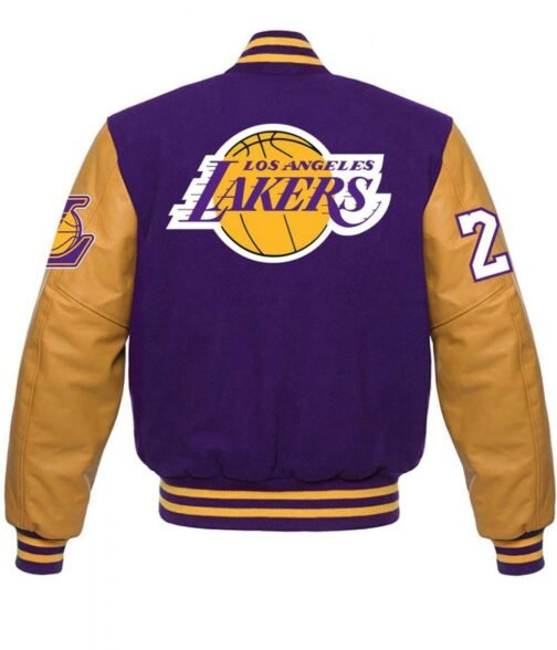 Los Angeles Lakers KB 24 Angel Letterman Purple and Yellow Jacket - Image 2