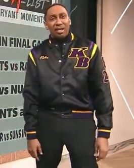 Kobe Bryant Stephen A Smith Black/White Satin Bomber Jacket