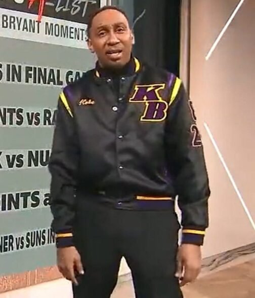 Kobe Bryant Stephen A Smith Black/White Satin Bomber Jacket - Image 2