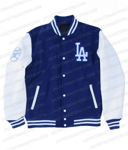 LA Dodgers Blue and White Varsity Jacket - Image 3