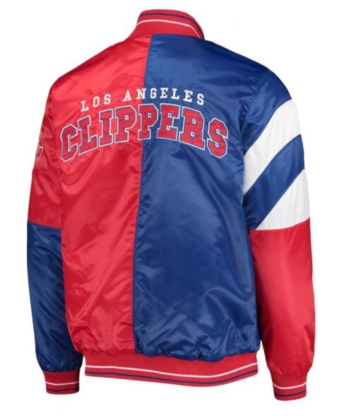 LA Clippers Color Block Satin Red and Blue Jacket - Image 2