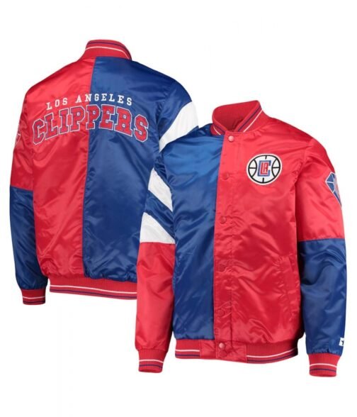 LA Clippers Color Block Satin Red and Blue Jacket - Image 3