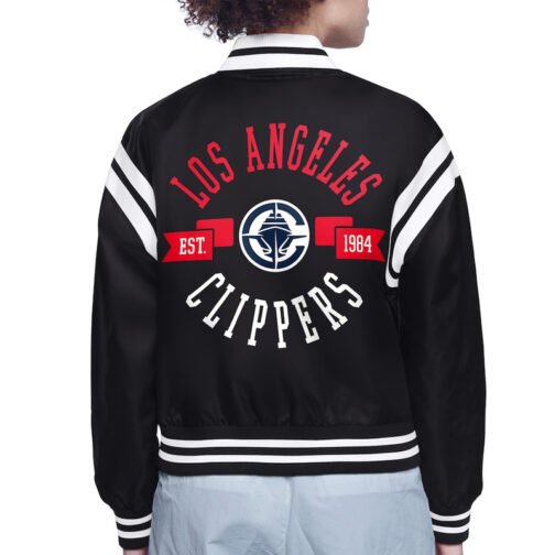 LA Clippers Printed Logo Varsity Satin Jacket - Image 3
