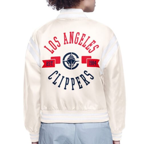 LA Clippers Printed Logo Varsity Satin Jacket - Image 4