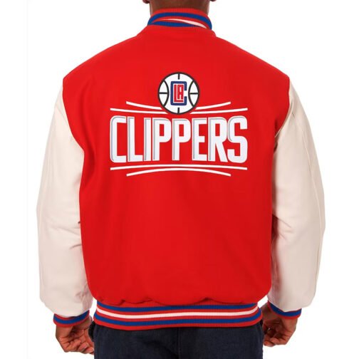 LA Clippers Red and White Varsity Jacket - Image 2