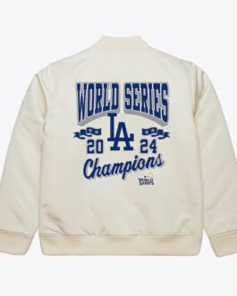 LA Dodgers 2024 World Series Champions Cream Bomber Jacket