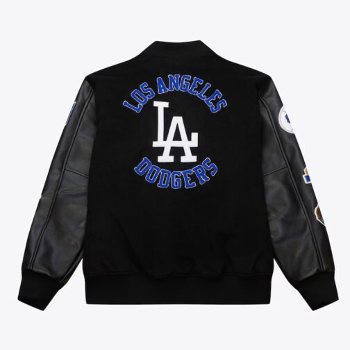 LA Dodgers Black Out Vintage Logo Varsity Jacket - Image 2