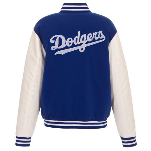 LA Dodgers Royal and White Varsity Wool/Leather Jacket - Image 2