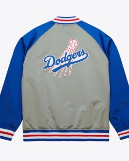 LA Dodgers Vintage Logo Double Clutch Lightweight Gray Satin Jacket