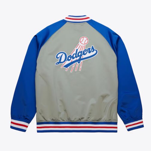 LA Dodgers Vintage Logo Double Clutch Lightweight Gray Satin Jacket - Image 2