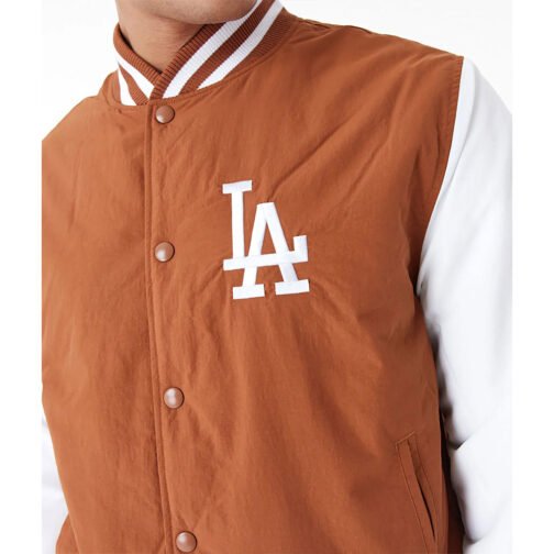 LA Dodgers Wordmark Brown Bomber Jacket - Image 3