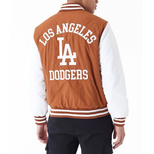 LA Dodgers Wordmark Brown Bomber Jacket - Image 4
