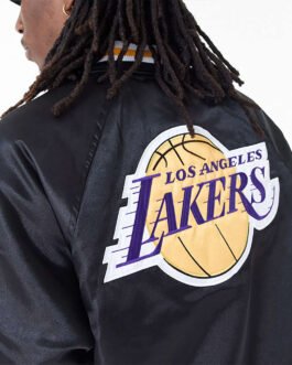 LA Lakers Applique Black Bomber Satin Jacket